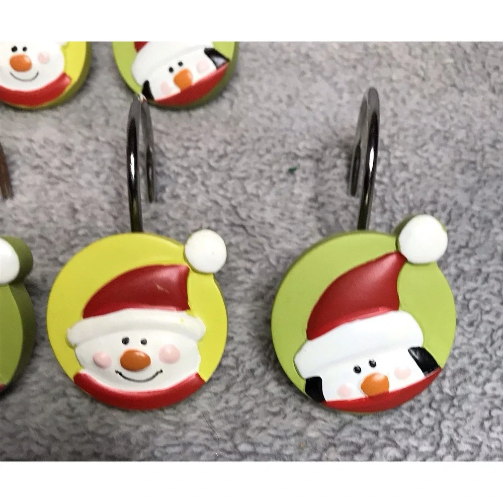 Set of 12 Santa Claus Penguin Christmas Holiday Shower Curtain‎ Hooks